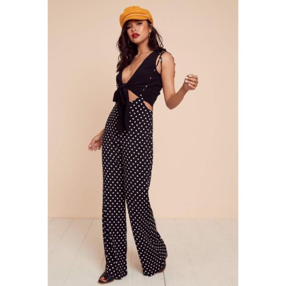 Black White Polka Dot Wide Leg Jumpsuit